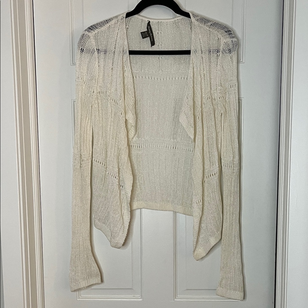Tommy Bahama Linen Blend Ivory Loose Knit Open Front Waterfall Cardigan - Sz XS